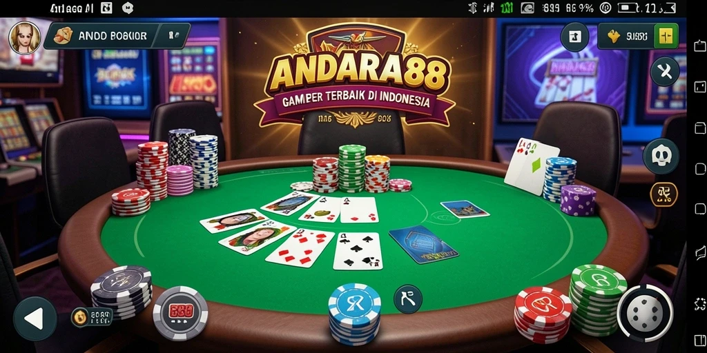 Tampilan gameplay seru di ANDARA88 dengan pemain bersaing di meja Poker.