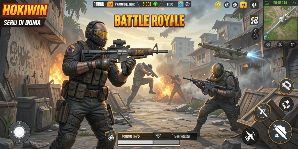 Tampilan gameplay seru HOKIWIN di arena pertempuran Battle Royale.