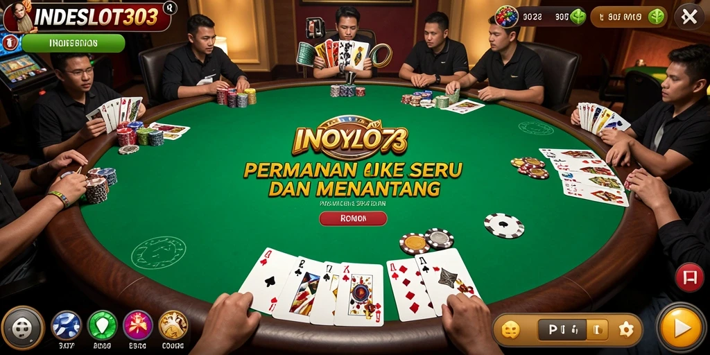 Screenshot INDESLOT303 menunjukkan gameplay poker yang seru dan interaktif.